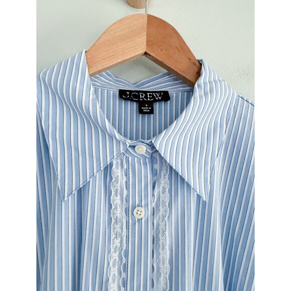 J.Crew | NWT Wren lace-trim shirt-dress in blue white stripe | Sz 8 - Picture 6 of 12